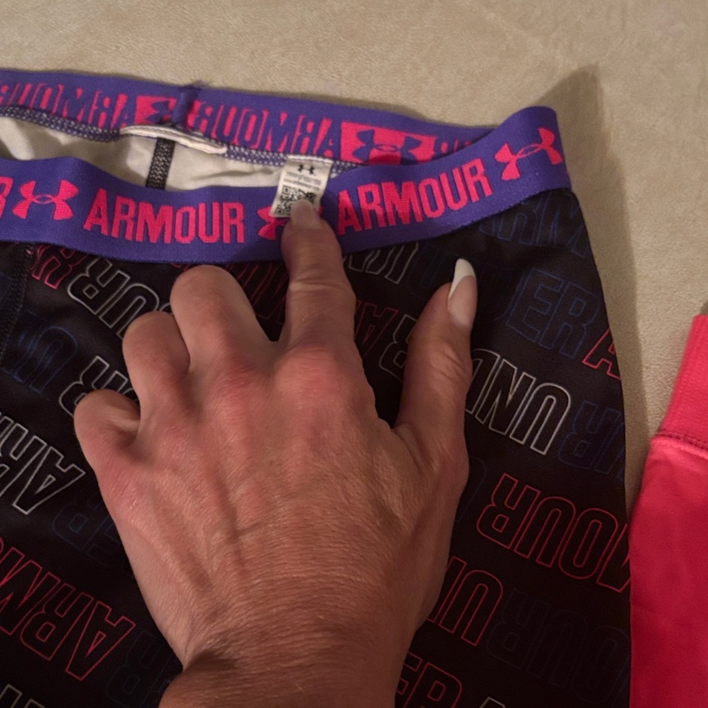 Under Armour Black capri  with Pink and Purple Waistband